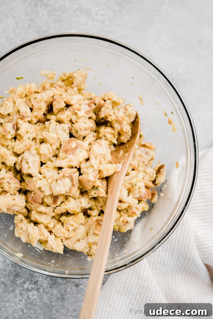 stuffing waffle ingredients mixed together in glass bowl