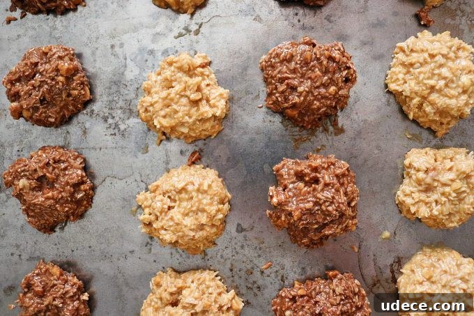 low carb no bake cookies on a cookie sheet. 