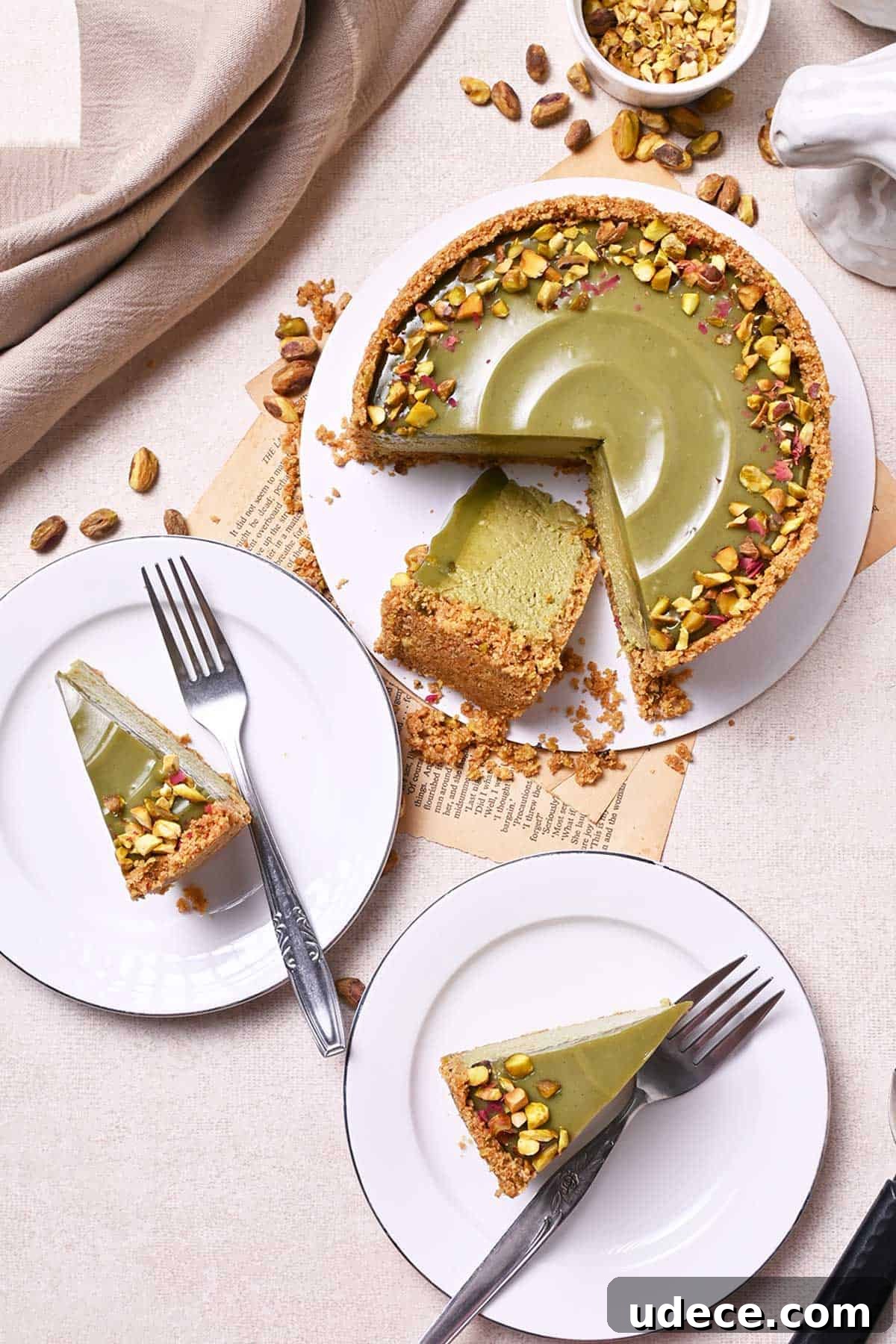 no-bake pistachio cheesecake with pistachio ganache