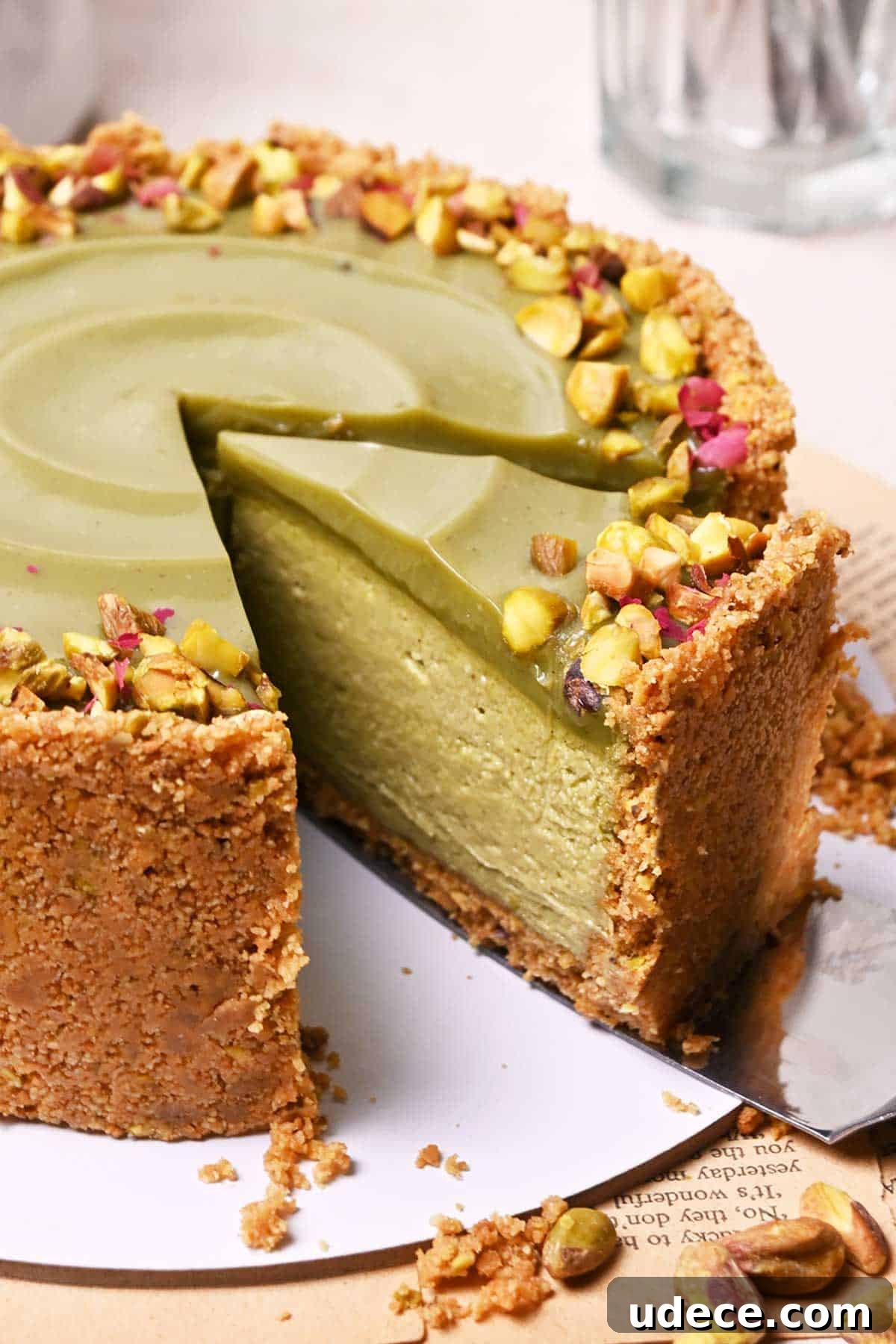 no-bake pistachio cheesecake with pistachio ganache