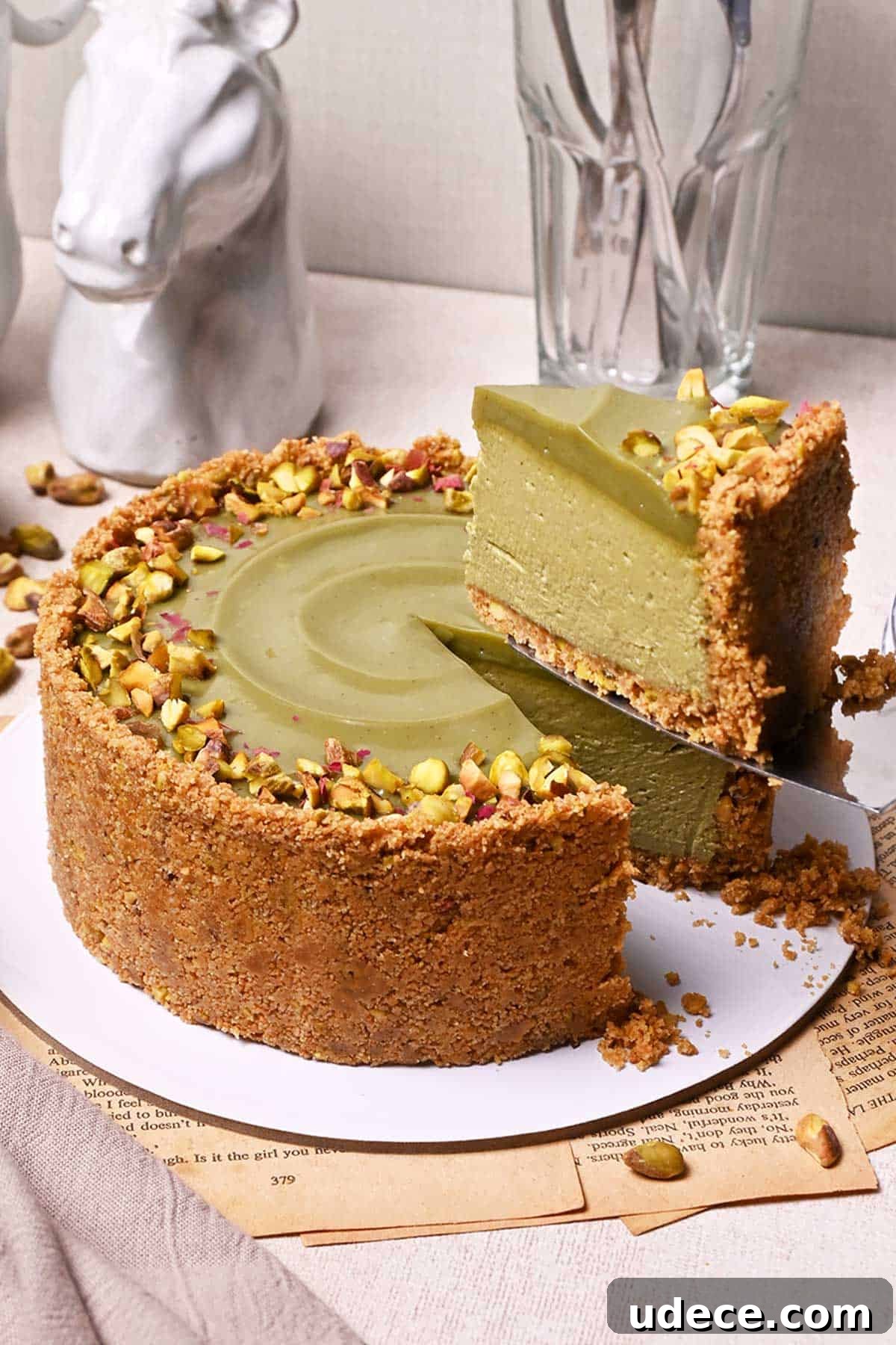 no-bake pistachio cheesecake with pistachio ganache